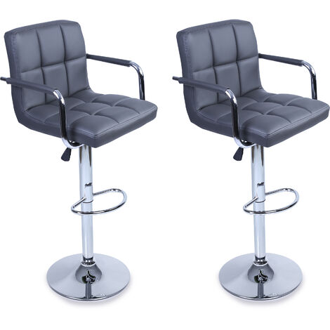 TRESKO® 2 x Taburetes de bar, disponible en 8 diferentes colores, con tapizado confortable, acabado de cromo, giratorio en 360°, regulable en altura de 62,0 – 82,5 cm, con reposapiés (Gris)