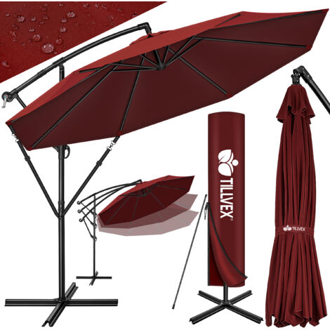 tillvex 300 cm Sombrilla Excentrico Rojo  Parasol para Terraza Jardín Balcón Patio  con Manivela y Base en Cruz, giratorio 360º, Protección UV