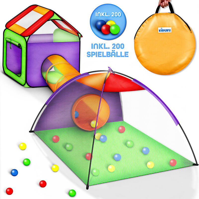 KIDUKU® Tenda Igloo per bambini con tunnel + 200 palline + borsa per  interni ed esterni - Tenda da gioco con palline per bambino