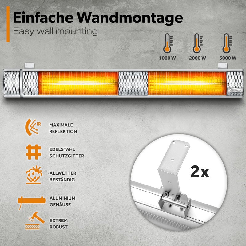 TRESKO Stufa a a Infrarossi 3000W con Telecomando Riscaldatore Elettrico  Patio con 3 Livelli di Calore Riscaldatore Patio Interno & Esterno  Riscaldatore a Parete Riscaldatore al Quarzo