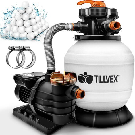 tillvex Filtro a sabbia bianco / arancione 13200L/h con 1200g di sfere filtranti – Sistema di filtrazione con valvola a 7 vie  Filtro piscina con manometro  Filtro a sabbia per piscine e bacini