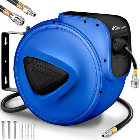 TRESKO Avvolgitubo pneumatico 10 m blu avvolgitubo automatico tubo avvolgitubo 1/4"