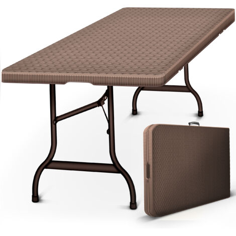 tillvex Tavolo da giardino pieghevole in rattan, 180x75cm, marrone Tavolo da buffet con maniglia per il trasporto Tavolo pieghevole per giardino, terrazza e balcone Tavolo da campeggio per 6 person