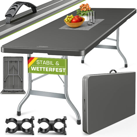 tillvex Tavolo da giardino pieghevole, antracite, 180x75cm Tavolo da buffet in plastica con maniglia per il trasporto Tavolo pieghevole per giardino, terrazza e balcone Tavolo da campeggio per 6 pe (1/5)