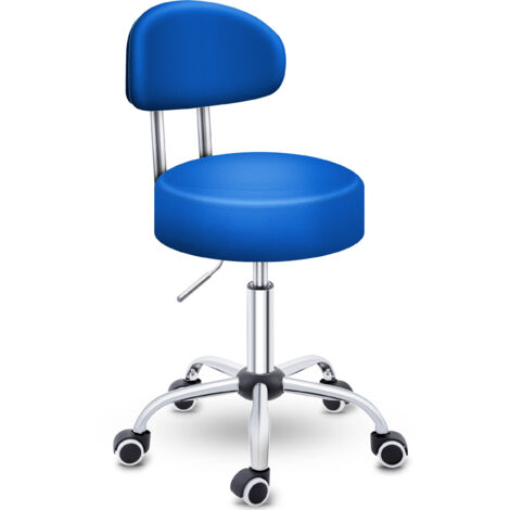 TRESKO Sgabello girevole blu con schienale, sgabello da lavoro, sgabello girevole, sgabello cosmetico, sgabello da studio