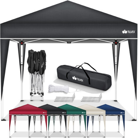 tillvex Gazebo 3x3m Nero - con 4 pannelli laterali impermeabili  Gazebo pieghevole a scomparsa, altezza regolabile  Tenda da giardino con protezione UV 50+  Tenda per feste con borsa per il giardino