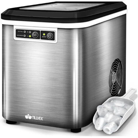 tillvex Macchina per cubetti di ghiaccio in argento, macchina per cubetti di ghiaccio in acciaio inox, macchina per cubetti di ghiaccio da 2,2 l