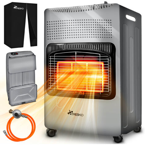 TRESKO Stufa a gas da 4200 Watt grigia con regolatore di pressione del gas, tubo del gas e coperchio Forno a gas, stufa a gas in ceramica con 3 impostazioni Stufa a gas a infrarossi per bombole di g