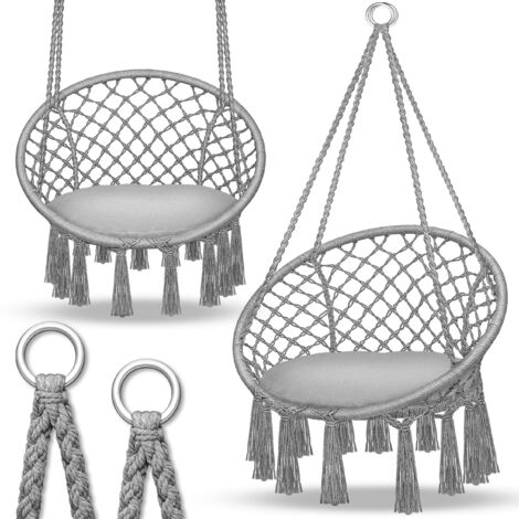 tillvex Sedia sospesa grigia 150 kg Sedia sospesa per interni ed esterni Cesto sospeso resistente alle intemperie Cesto oscillante con cuscino