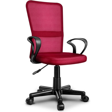 TRESKO Sedia da ufficio, sedia da scrivania girevole, rosso vino, con braccioli e rotelle scorrevoli in plastica, altezza regolabile in continuo, seduta imbottita, vestibilità ergonomica