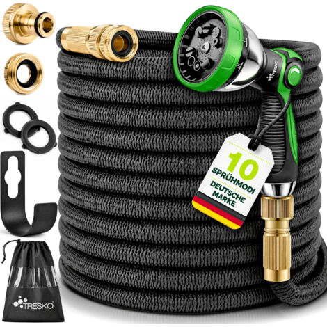 TRESKO Magic Water Tubo per irrigazione da Giardino e Terrazzo Orto Estensibile + Raccordo in Ottone Nero 22,5m