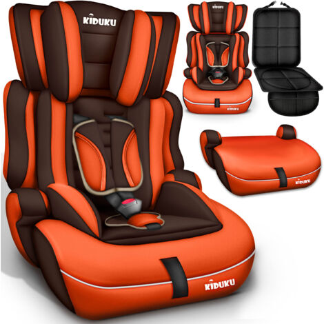 KIDUKU Seggiolino auto, cresce con il bambino, sedile, universale, approvato con la normativa ECE R44 / 04, 9-36 kg (1-12 anni), gruppo 1+2+3 (Marrone / Arancione)