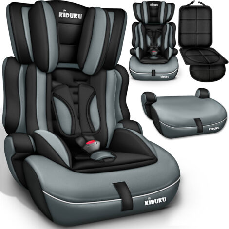 KIDUKU Seggiolino auto, cresce con il bambino, sedile, universale, approvato con la normativa ECE R 129/03, 9-36 kg (1-12 anni), gruppo 1+2+3 (Nero / Grigio)