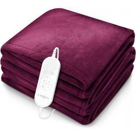 sinnlein Termocoperta Scaldasonno 180x130cm Bordeaux Certificato TÜV SÜD GS Scaldaletto Elettrico con Spegnimento Automatico Coprimaterasso Termico Timer 9 Livelli di Temperatura