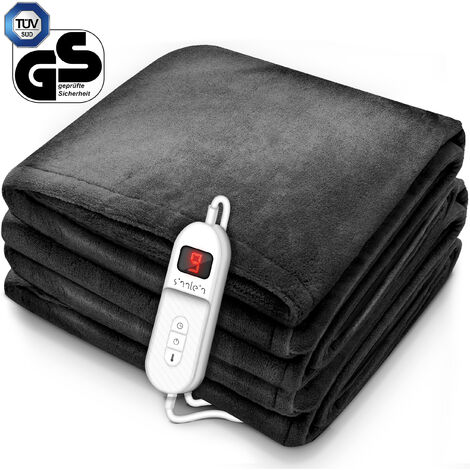 sinnlein Termocoperta Scaldasonno 200x180cm Antracite Certificato TÜV SÜD GS Scaldaletto Elettrico con Spegnimento Automatico Coprimaterasso Termico Timer 9 Livelli di Temperatura