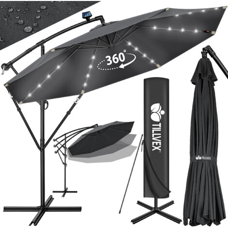 Ombrellone Gigante In Alluminio Con LED Rosso – Diametro 350 Cm, Con Manovella E Base – Protezione UV 30-50+, Impermeabile – Ideale Per Giardino, Terrazza, Balcone E Attività Commerciali - 3