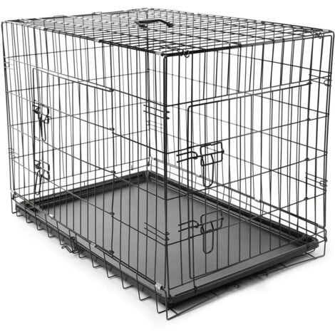 TRESKO Gabbie Pieghevole 91 x 58 x 64 cm per Cani e Gatti  Trasportino con 2 Porte in Metallo  Box per Animali  Cuccia Pieghevole con Vassoio Rimovibil