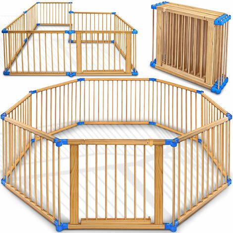 KIDUKU XXL Box per Bambini blu Barriera di sicurezza di 7,2 metri, pieghevole e porta inclusa, composto da 8 Elementi, formabile individualmente recinto di sicurezza