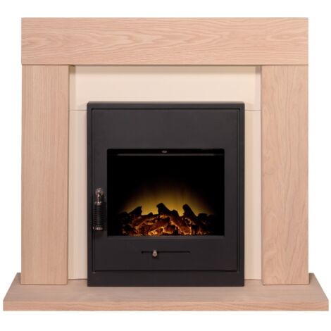 Adam Malmo Fireplace in Oak u0026 Cream with Oslo Electric Inset Stove in  Black, 39 Inch