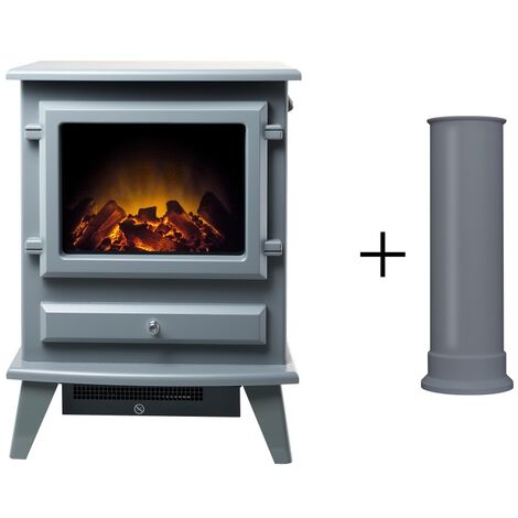 Adam Hudson Electric Stove in Grey with Straight Stove Pipe