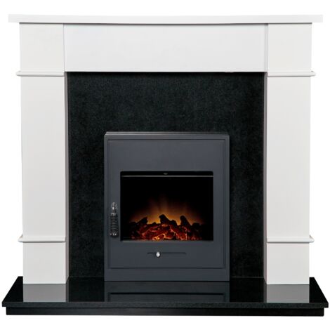 Adam Linton Fireplace with Downlights in Pure White u0026 Granite with Oslo  Electric Fire, 48 Inch
