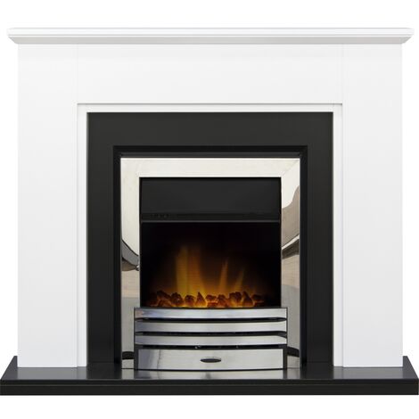 Adam Greenwich Fireplace in Pure White & Black with Eclipse Electric Fire in Chrome, 45 Inch