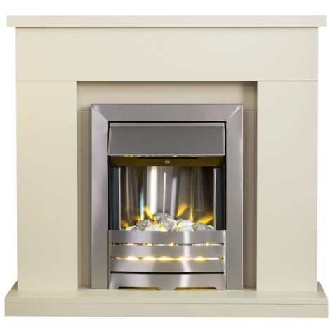 Adam Lomond Fireplace in Stone Effect with Helios Electric Fire in Brushed  Steel, 39 Inch