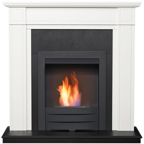 Adam Georgian Fireplace in Pure White & Black with Colorado Bio Ethanol Fire in Black, 39 Inch