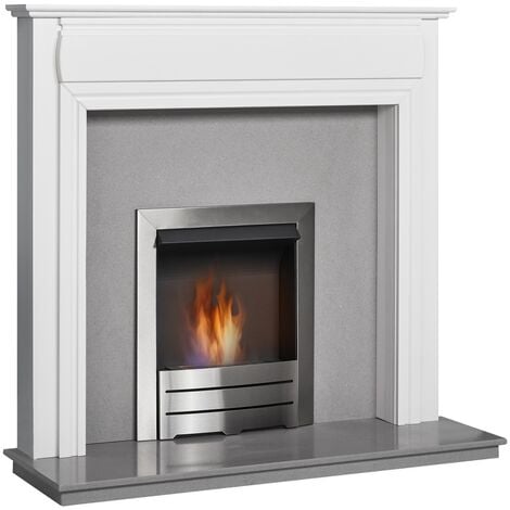 Adam Honley Fireplace in Pure White & Sparkly Grey Marble with Bio Ethanol Fire, 48 Inch