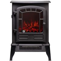 Sureflame Ripon 1&2KW Freestanding Black Electric Stove with Realistic LED Flame Effect and Log Fuel Bed