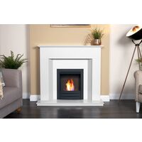 Adam Alora Crystal White Marble Fireplace with Colorado Black Bio Ethanol Fire, 48 Inch