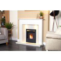 Adam Alora Crystal White Marble Fireplace with Colorado Black Bio Ethanol Fire, 48 Inch