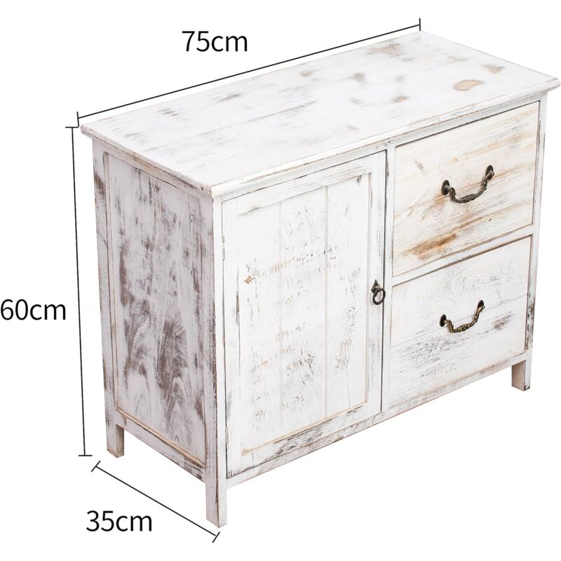 Cherry Tree Furniture Distressed White Paulownia Wood Shabby Chic Sideboard Storage Cabinet
