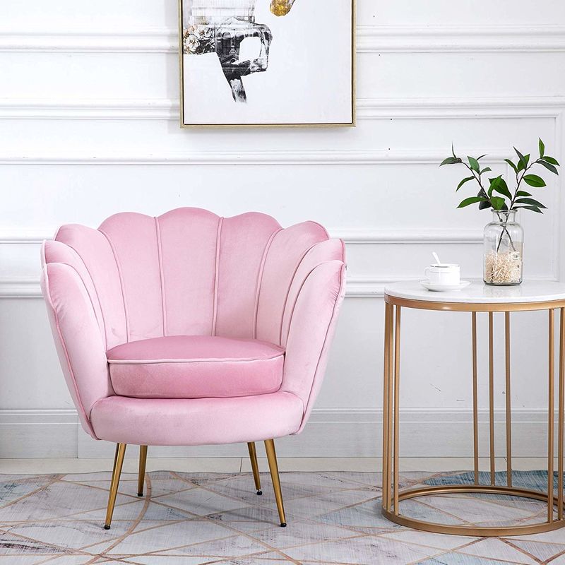 Blush Pink Velvet Upholstered Oyster Armchair Scallop Tub Chair Wing Back Sofa 
