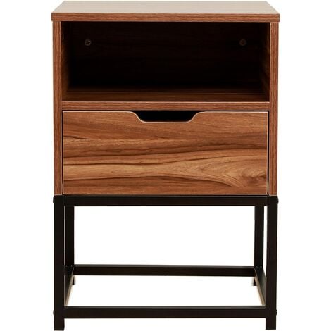 Cherry Tree Furniture Clive Mid Century Style Walnut Colour Bedside Table Nightstand End Table With Black Metal Frame Bc 01