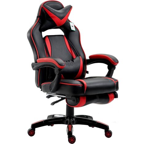 Cherry Tree Furniture CTF High Back Recliner Racing Style Gaming Swivel Chair with Footrest & Adjustable Lumbar & Head Cushion (Black & Red)