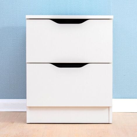Cherry Tree Furniture 2-Drawer White Wood Bedside Table Night Stand Cabinet Chest of 2 Drawers