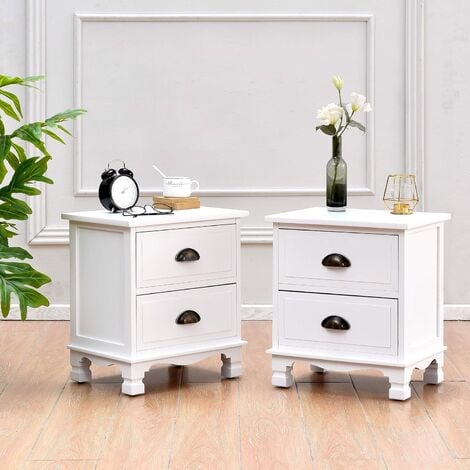 Cherry Tree Furniture CAMROSE 2X Wooden Bedside Cabinet with Metal Cup Pull Handles White 2 Drawer Pair