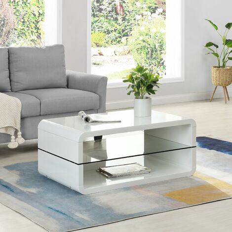 Festnight High Gloss White Dining Table Coffee Table for Kitch Living Room 116 x 66 x 76 cm 