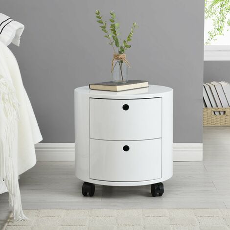 Cherry Tree Furniture DOLIO Drum Chest Bedside Table, Barrel Side Table with Drawers High Gloss White 2 Drawer