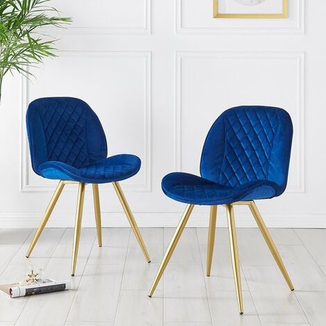 Cherry Tree Furniture Set of 2 Cosford Diamond Stitch Dining Chairs Blue Velvet