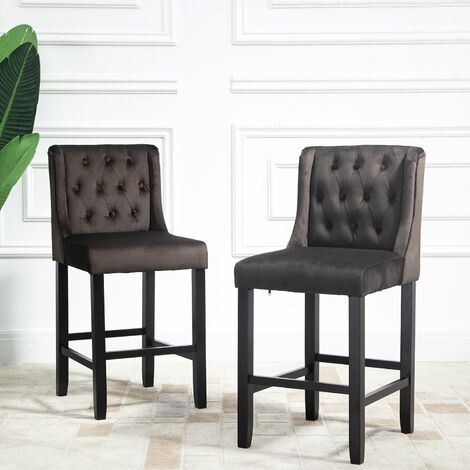 Cherry Tree Furniture Harbury Set of 2 Buttoned Bar Stools (Charcoal Velvet)