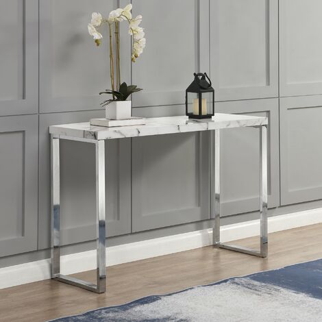 Cherry Tree Furniture BIASCA High Gloss Marble Effect 120cm Console Table with Silver Chrome Legs