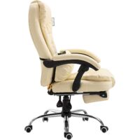 Executive Reclining Computer Desk Chair with Footrest, Headrest and Lumbar Cushion Support Furniture (Cream PU Leather)