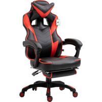 Cherry Tree Furniture High Back Recliner Gaming Chair with Cushion & Retractable Footrest (Black & Red)