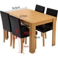 Cherry Tree Furniture 5-Piece Dining Room Set 4-Seater Dining Table with 4 Chairs, Oak Colour Table with Black PU Leather Seats