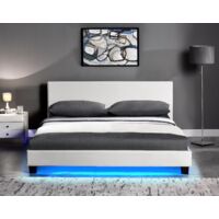Cherry Tree Furniture URSA White PU Leather Bed Frame with LED on Footend (4FT6 Double) - White