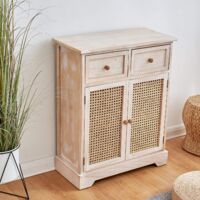 Cherry Tree Furniture REGA Rattan Cane & Paulownia Wood 2-Drawer 2-Door Cabinet Storage Sideboard - Natural Wood