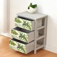 Cherry Tree Furniture Paulownia Solid Wood Washed Grey Chest of Drawers with Tropical Green Leaves Pattern (3-Drawer) - Green Leaves