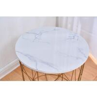 Cherry Tree Furniture KORAM Marble Effect Top Basket Side Table Golden Geometric Wire Frame End Table - Round Marble